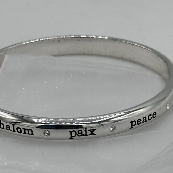 Brighton Silver Plated "Peace" Bangle Bracelet - Engraved Multilingual Inspired - Picture 1 of 10